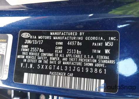 2018 Kia Optima S from USA, damaged, VIN 5XXGT4L31JG193861